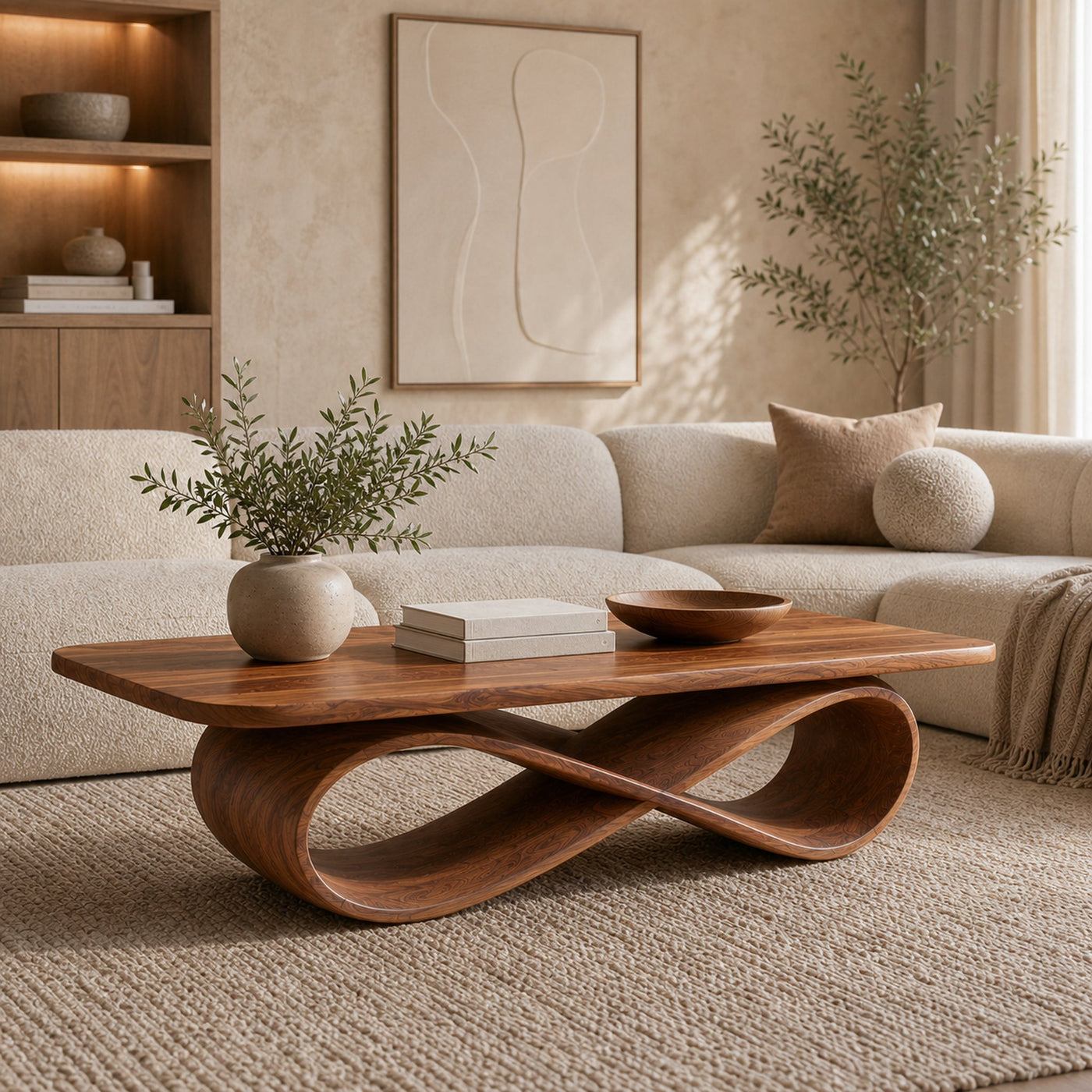 Organic Coffee Table With Twisted Ribbon Base For Luxury Interior