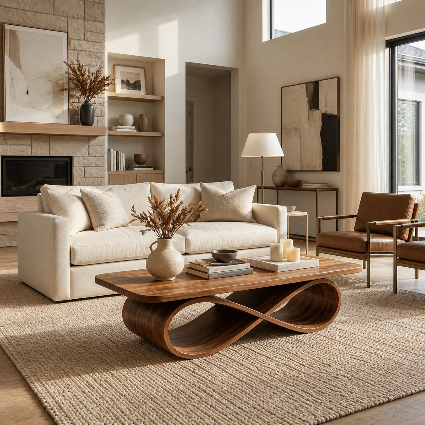 Organic Coffee Table With Twisted Ribbon Base For Luxury Interior - product view 6