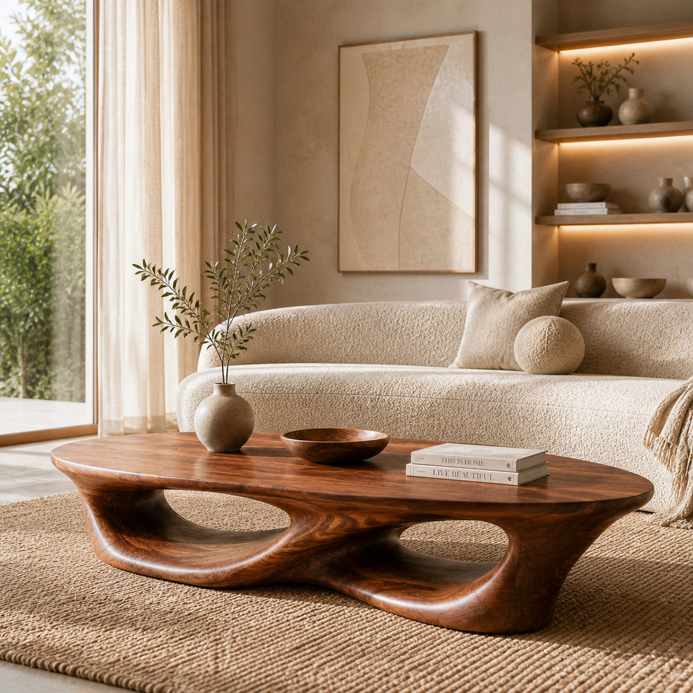 Organic Oval Coffee Table With Sculptural Base For Modern Living