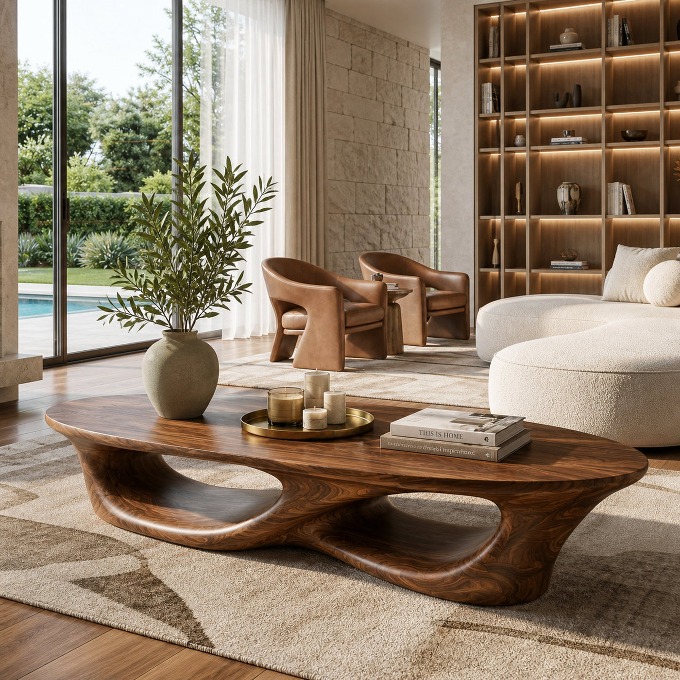 Organic Oval Coffee Table With Sculptural Base For Modern Living - product view 6