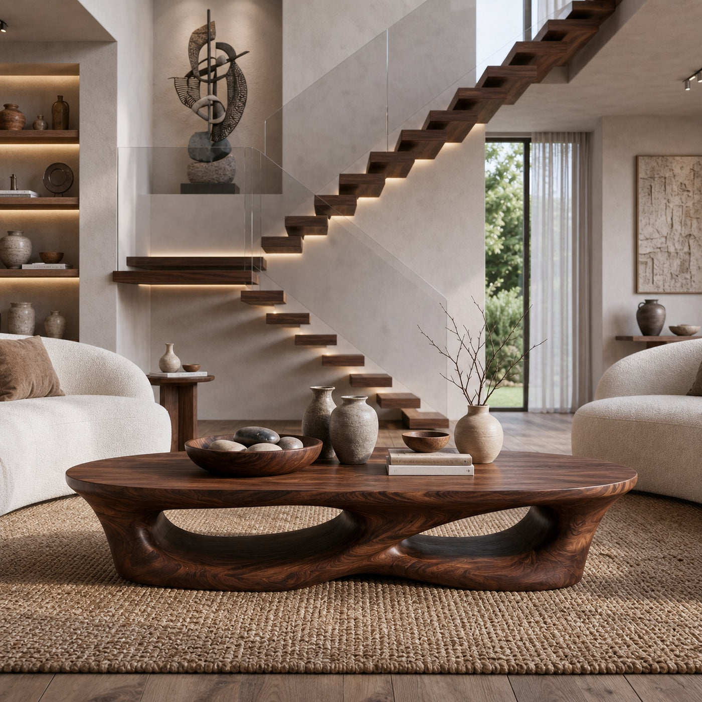 Organic Oval Coffee Table With Sculptural Base For Modern Living - product view 7