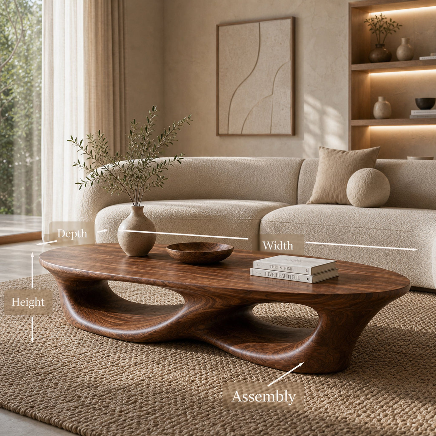 Organic Oval Coffee Table With Sculptural Base For Modern Living - product view 8