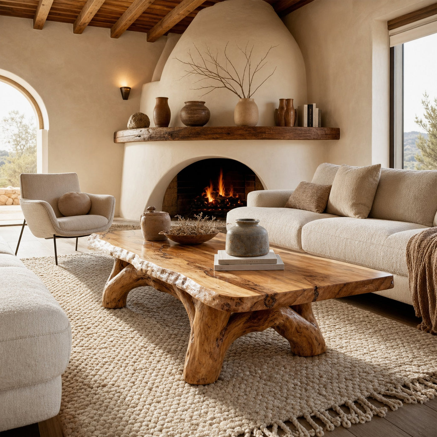 Organic Rustic Solid Wood Coffee Table Earthy Living Room Interior