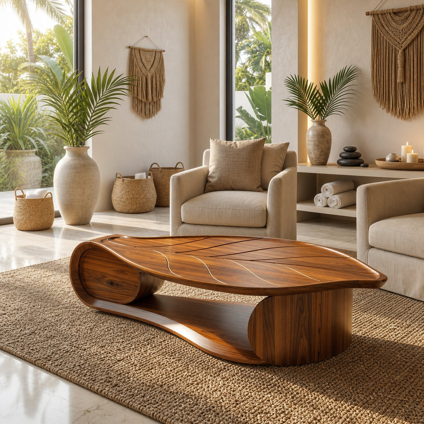 Organic Sculptural Coffee Table Solid Wood Living Room - product view 6