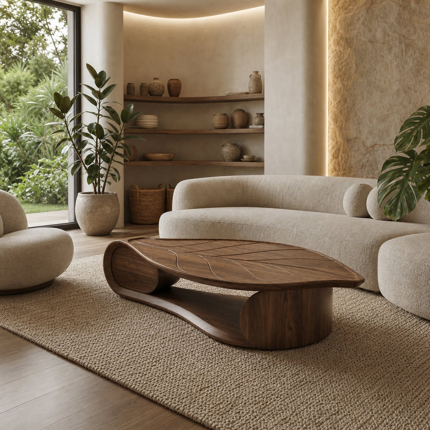 Organic Sculptural Coffee Table Solid Wood Living Room - product view 7