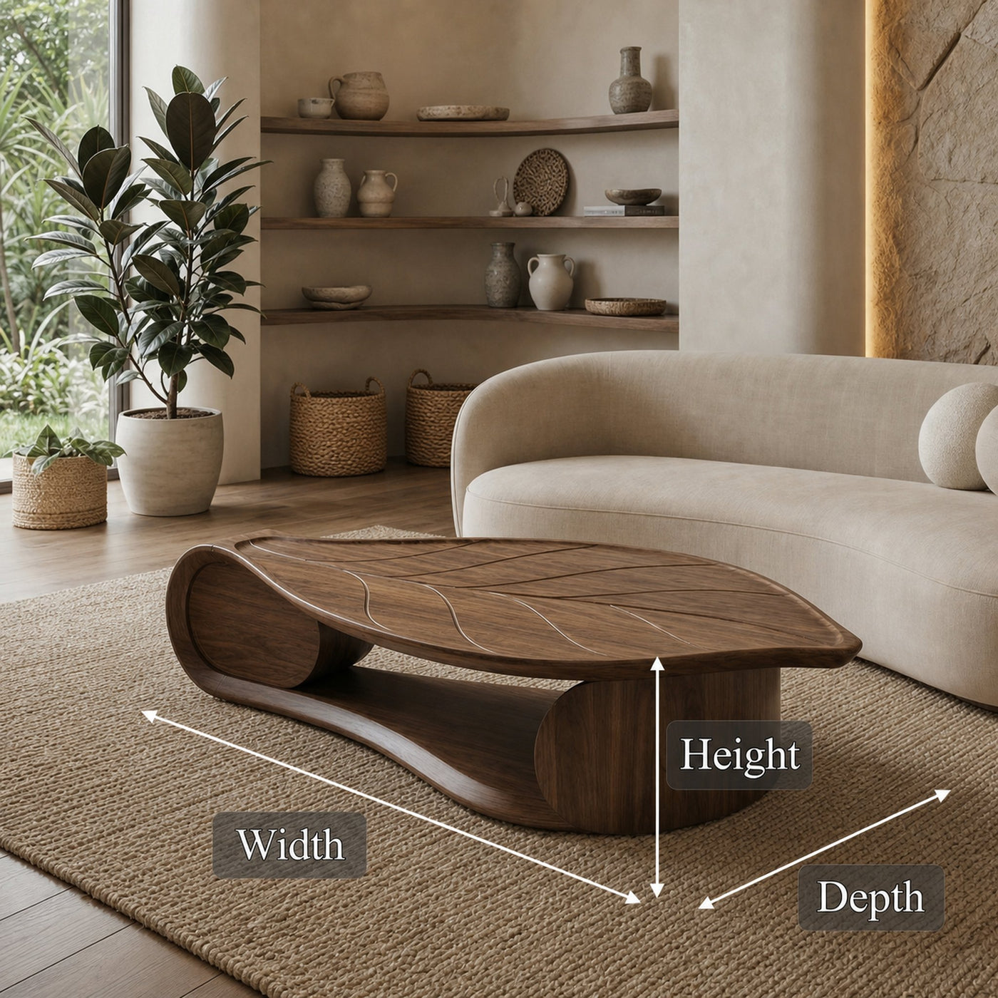 Organic Sculptural Coffee Table Solid Wood Living Room - product view 8