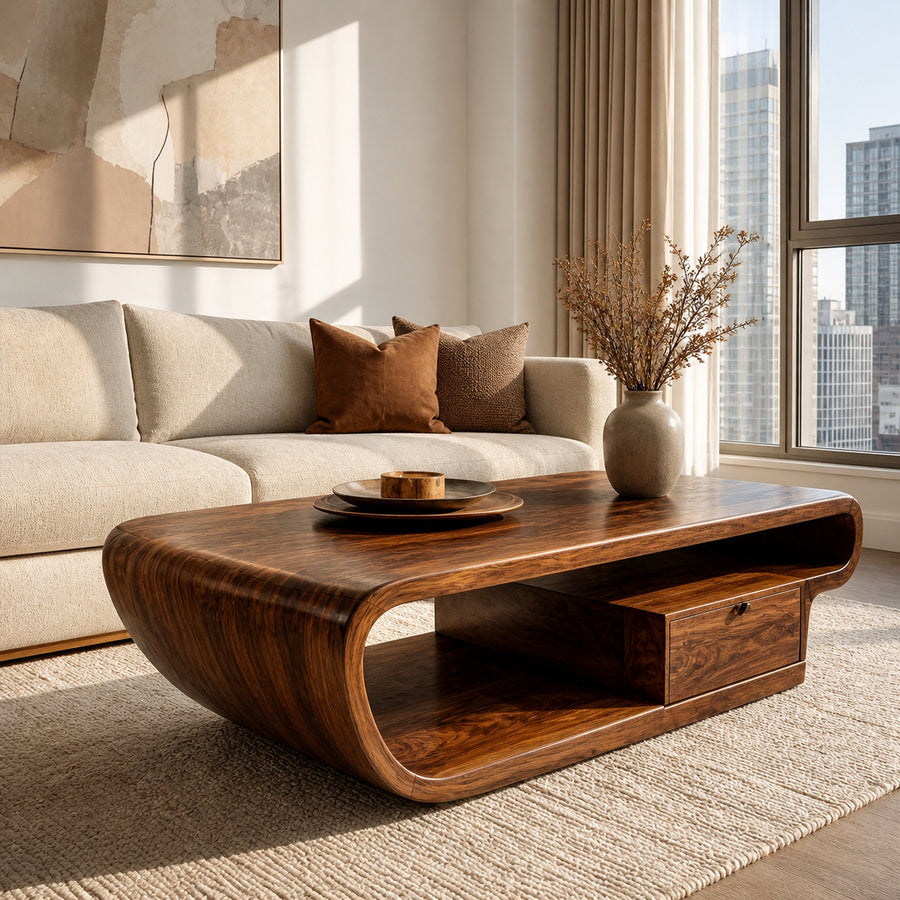 Organic Sculptural Coffee Table With Storage For Living Room And Lounge