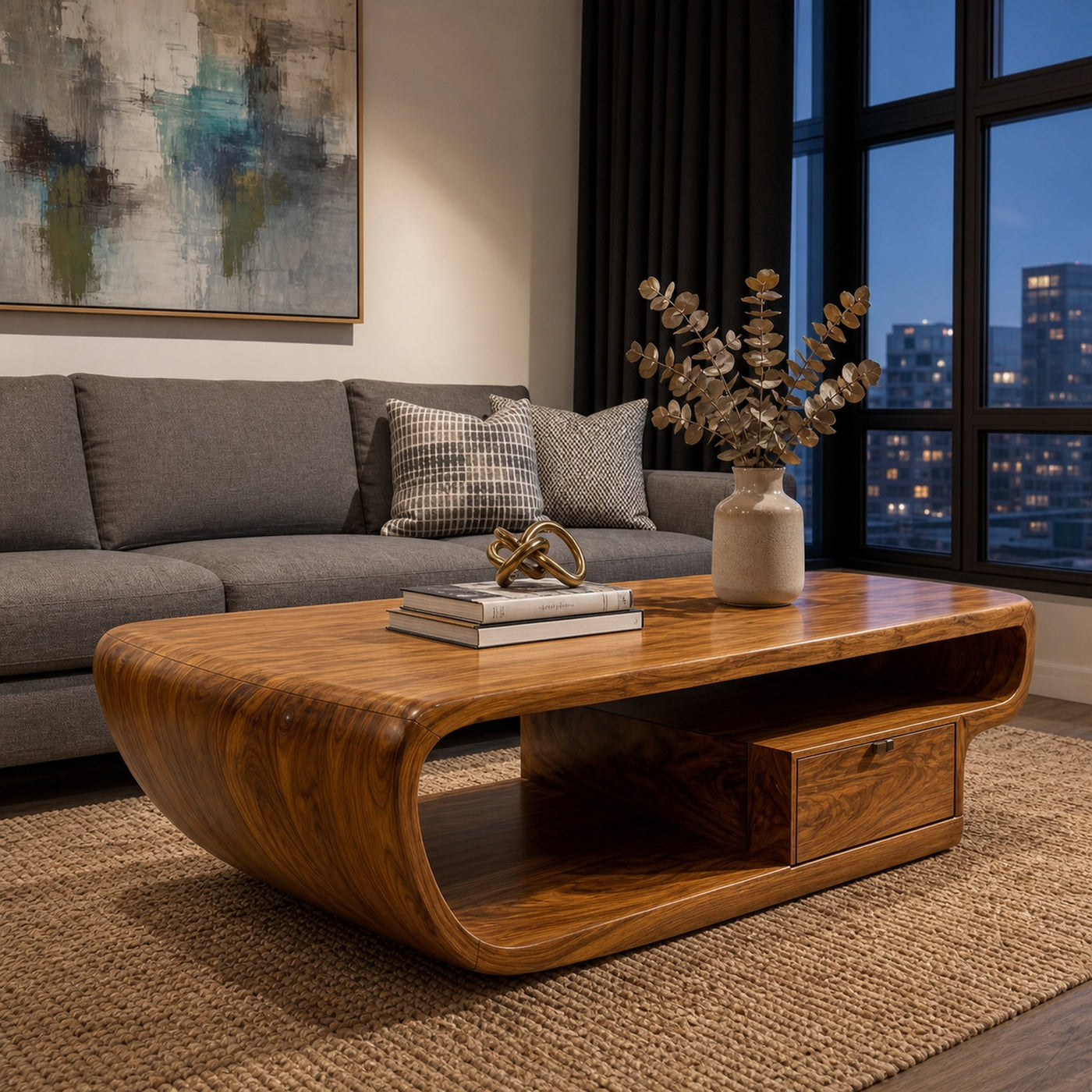 Organic Sculptural Coffee Table With Storage For Living Room And Lounge - product view 6