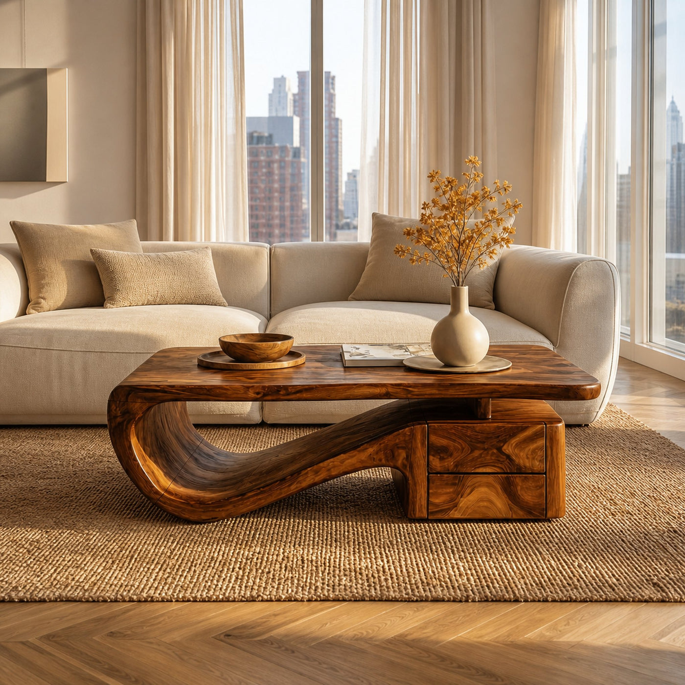 Organic Sculptural Coffee Table With Storage For Living Room And Lounge