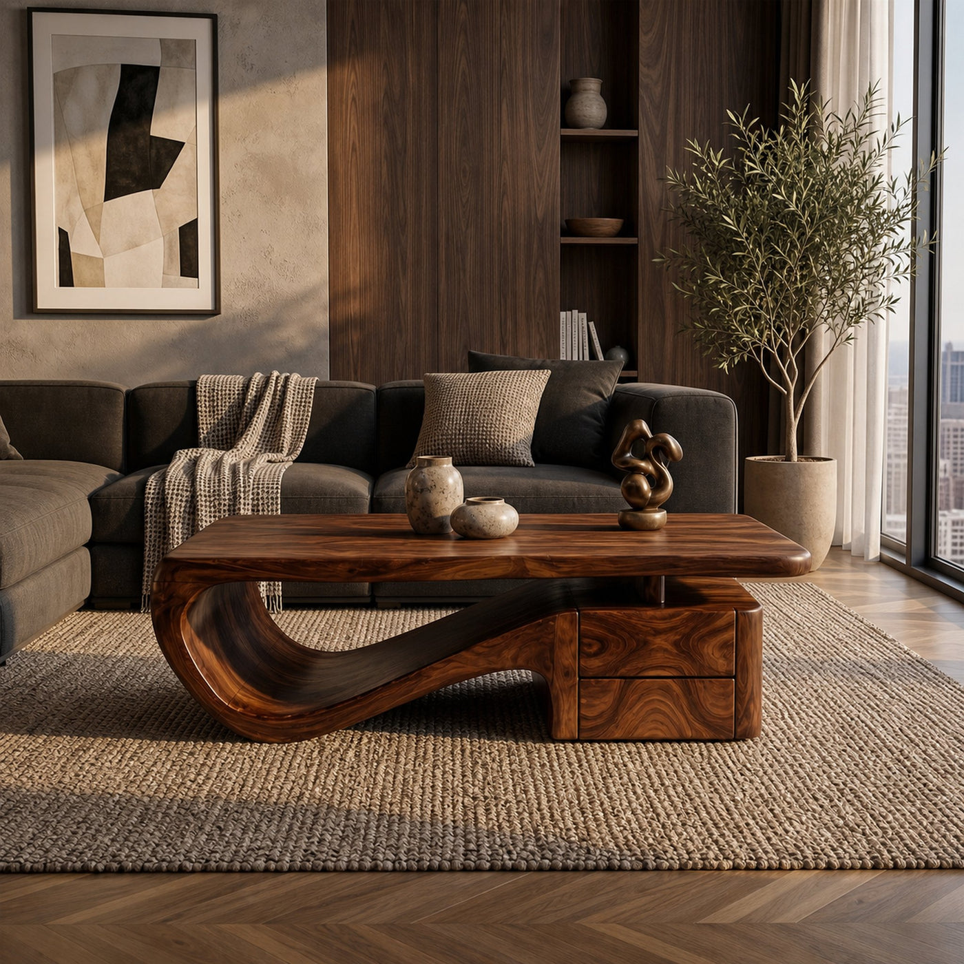 Organic Sculptural Coffee Table With Storage For Living Room And Lounge - product view 6