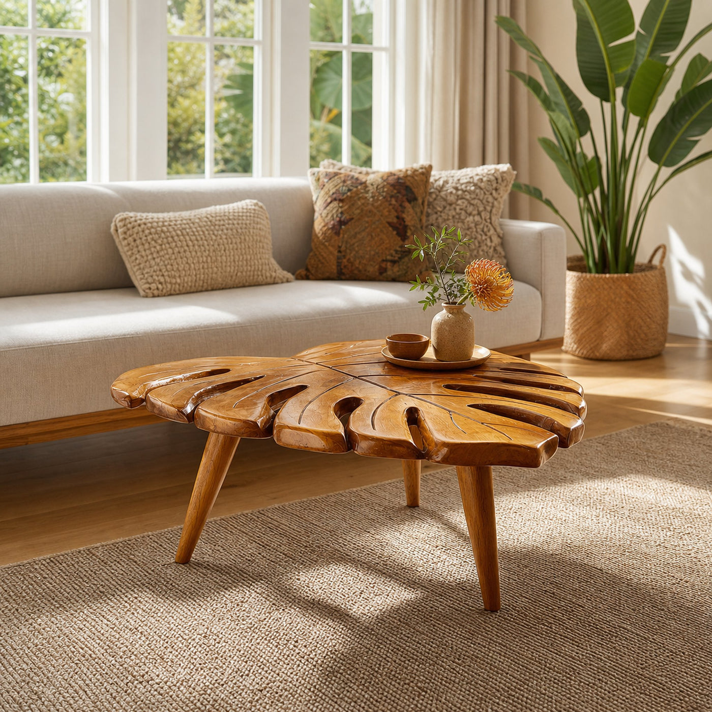Organic Sculptural Leaf Coffee Table Living Room