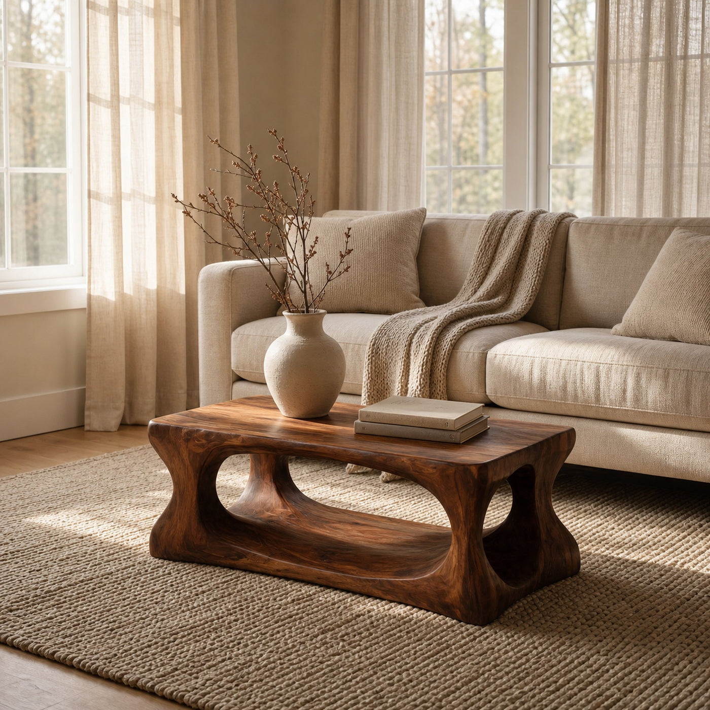 Organic Style Coffee Table Natural Wood For Living Room