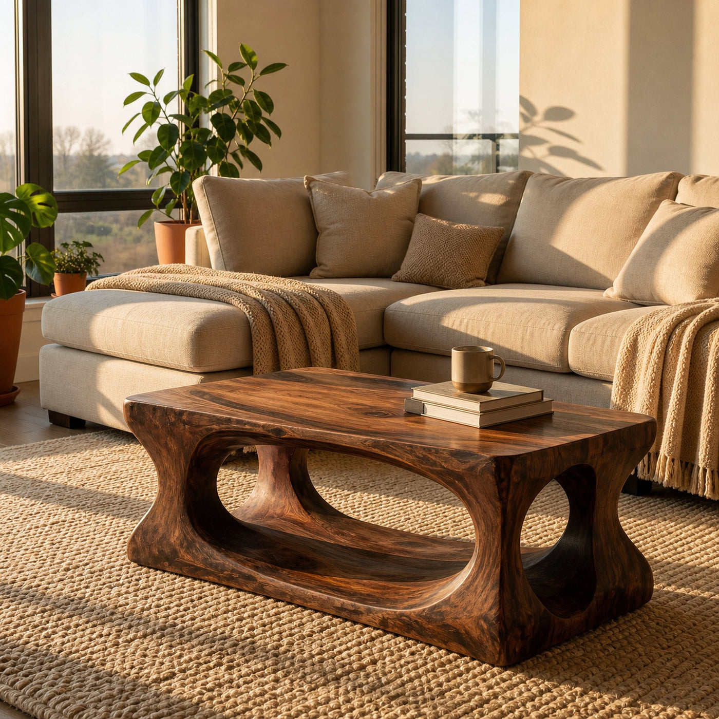 Organic Style Coffee Table Natural Wood For Living Room - product view 6