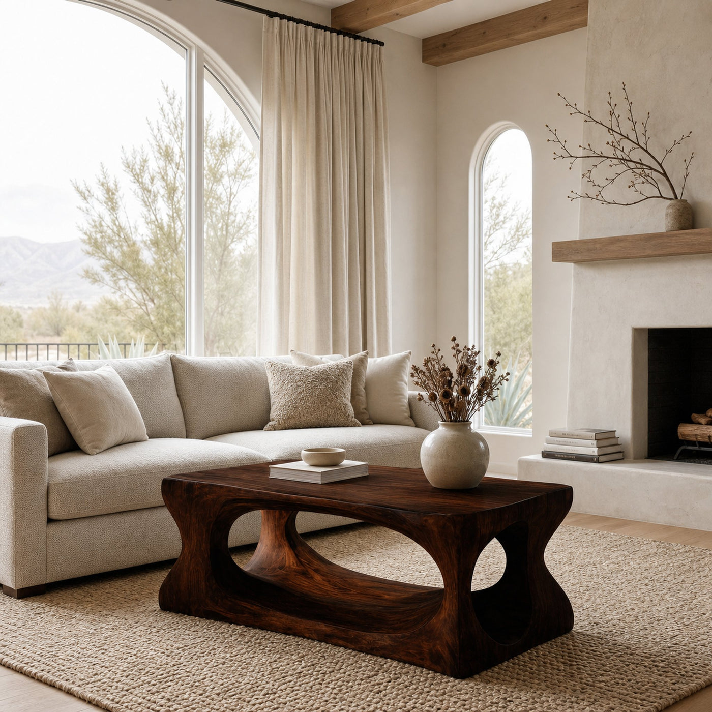 Organic Style Coffee Table Natural Wood For Living Room - product view 7