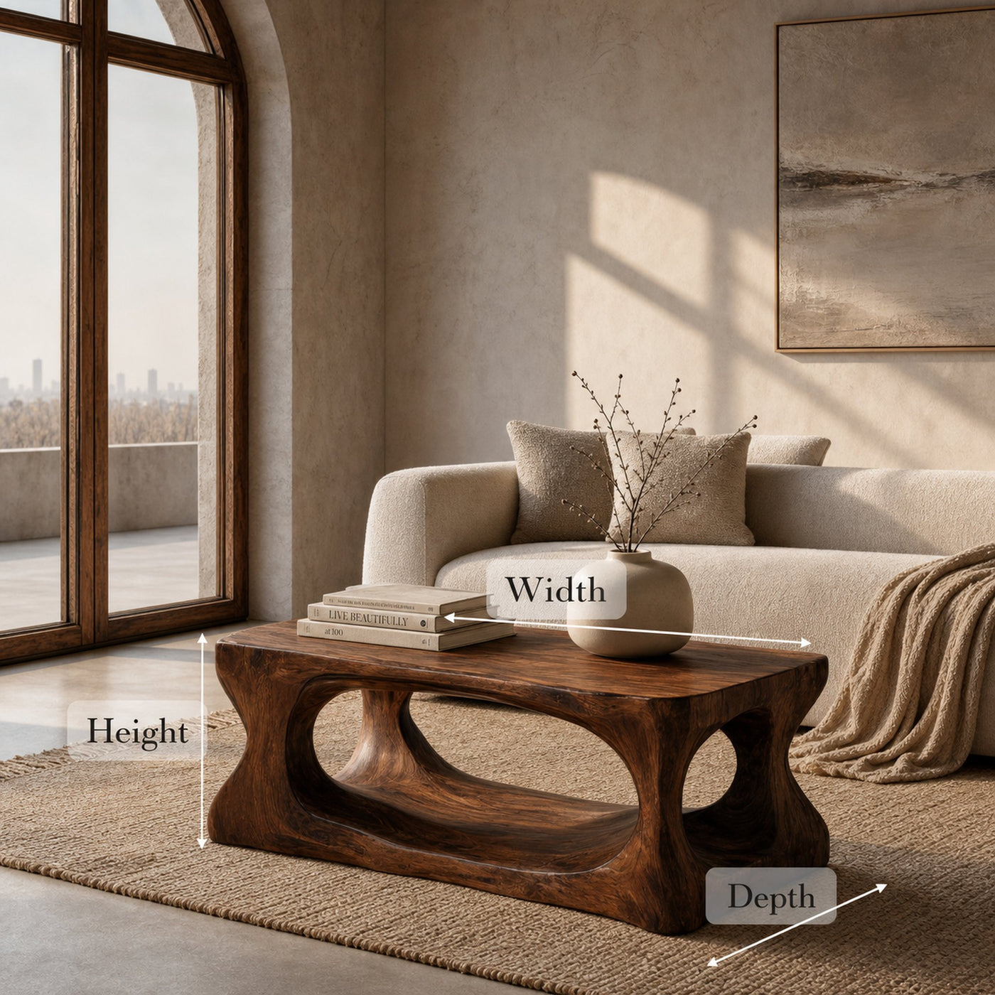 Organic Style Coffee Table Natural Wood For Living Room - product view 8