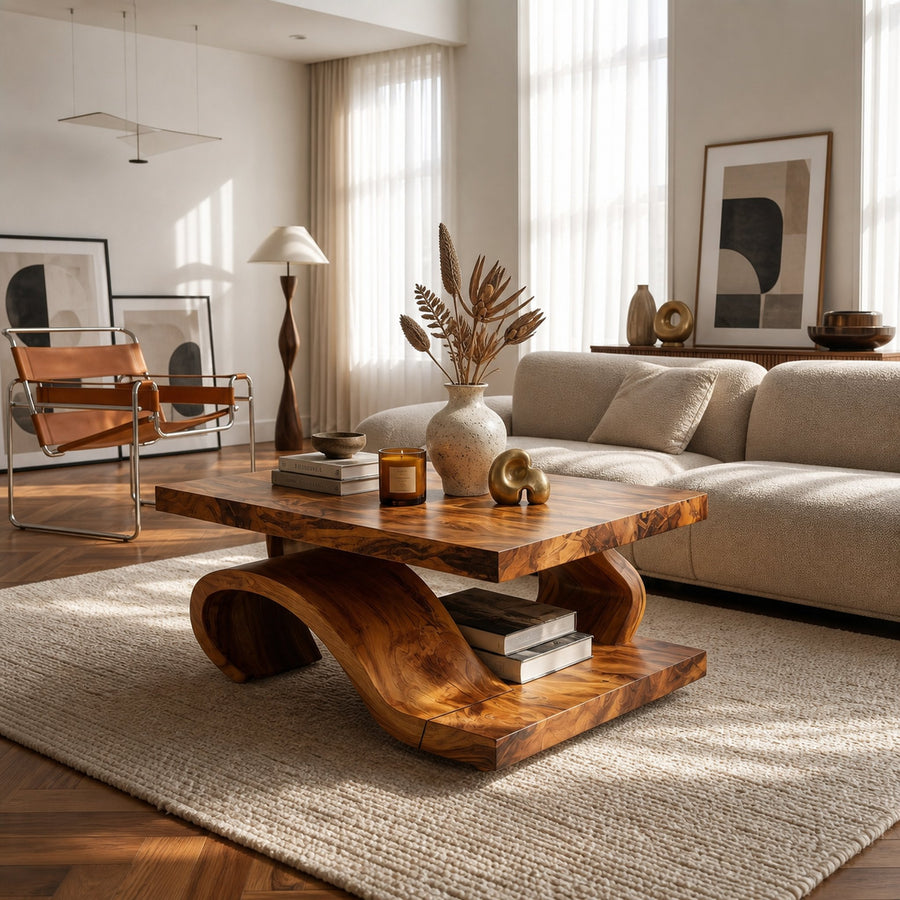 Organic Wood Coffee Table For Modern Lounge