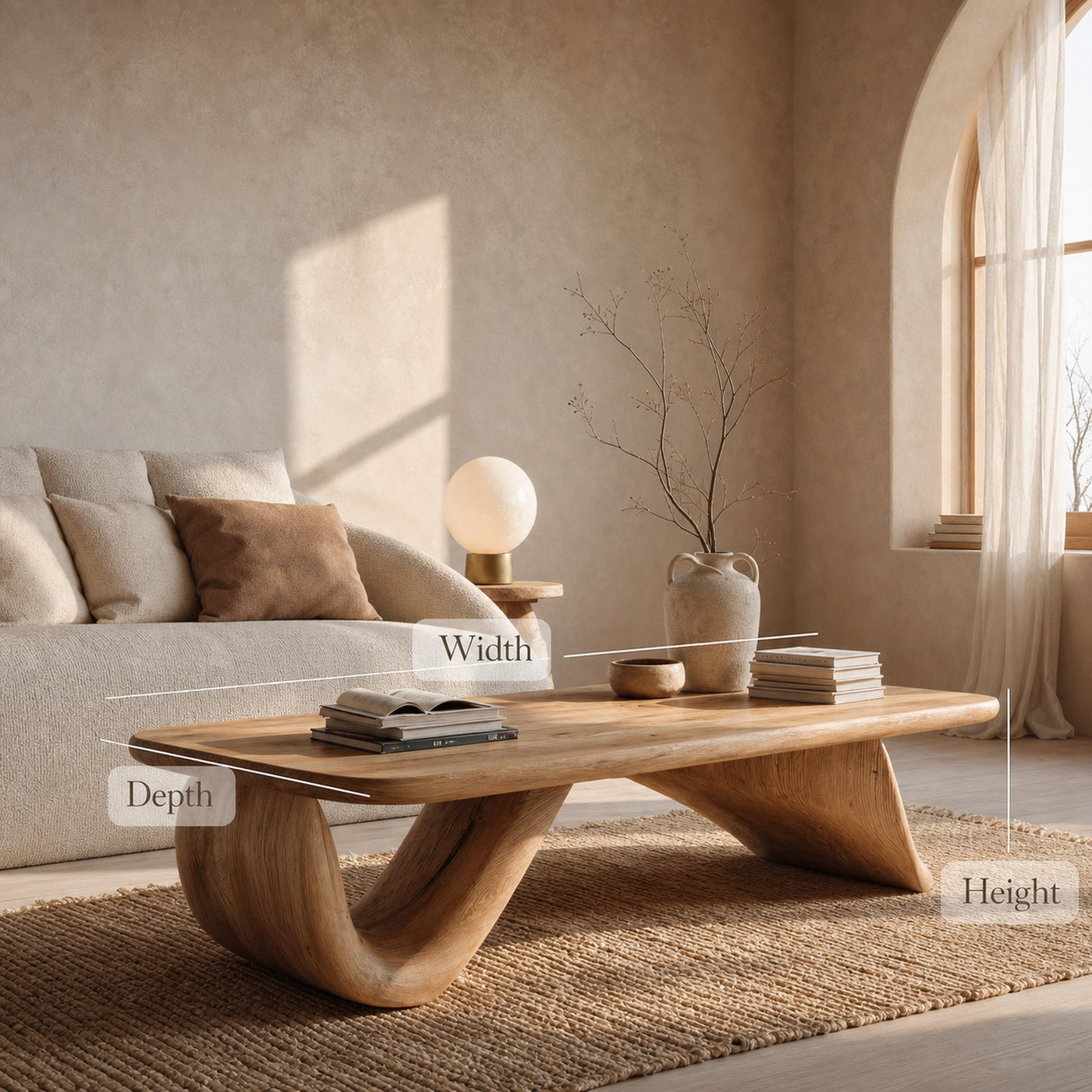 Organic Wood Coffee Table With Sculpted Curved Base For Living - product view 7