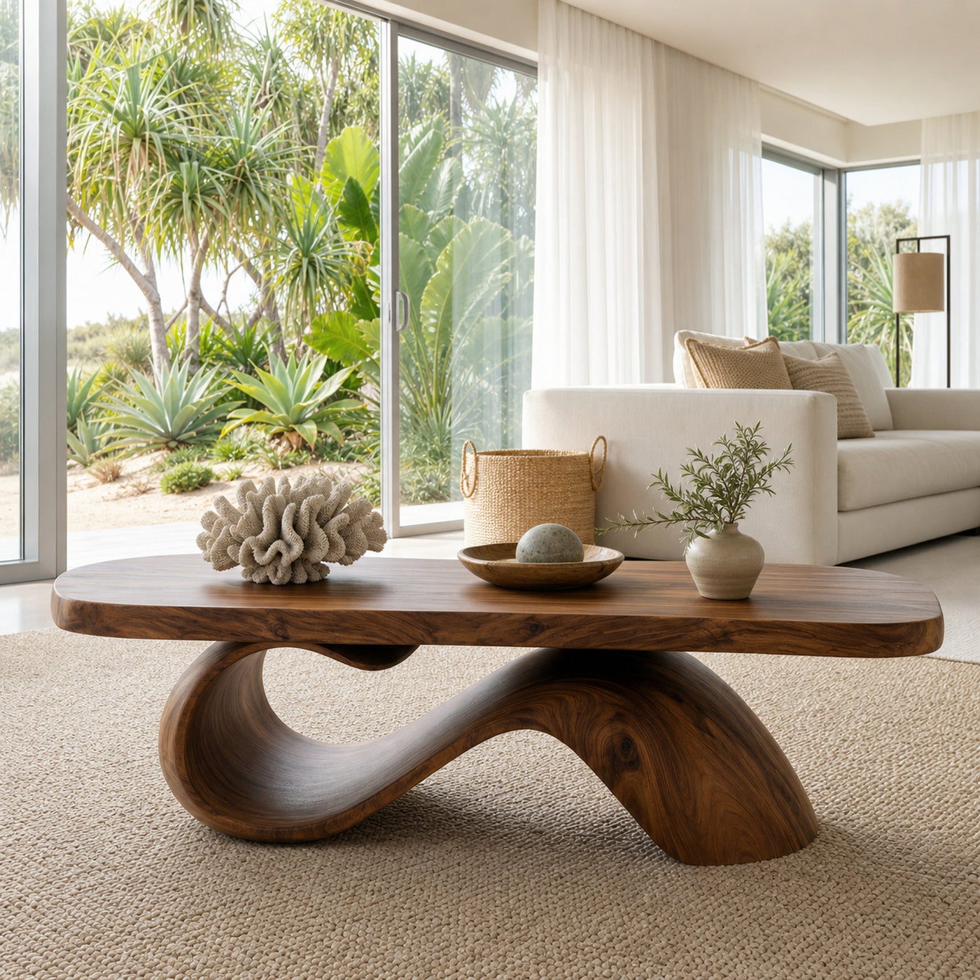 Organic Wooden Coffee Table With Sculptural Base For Living Room - product view 6