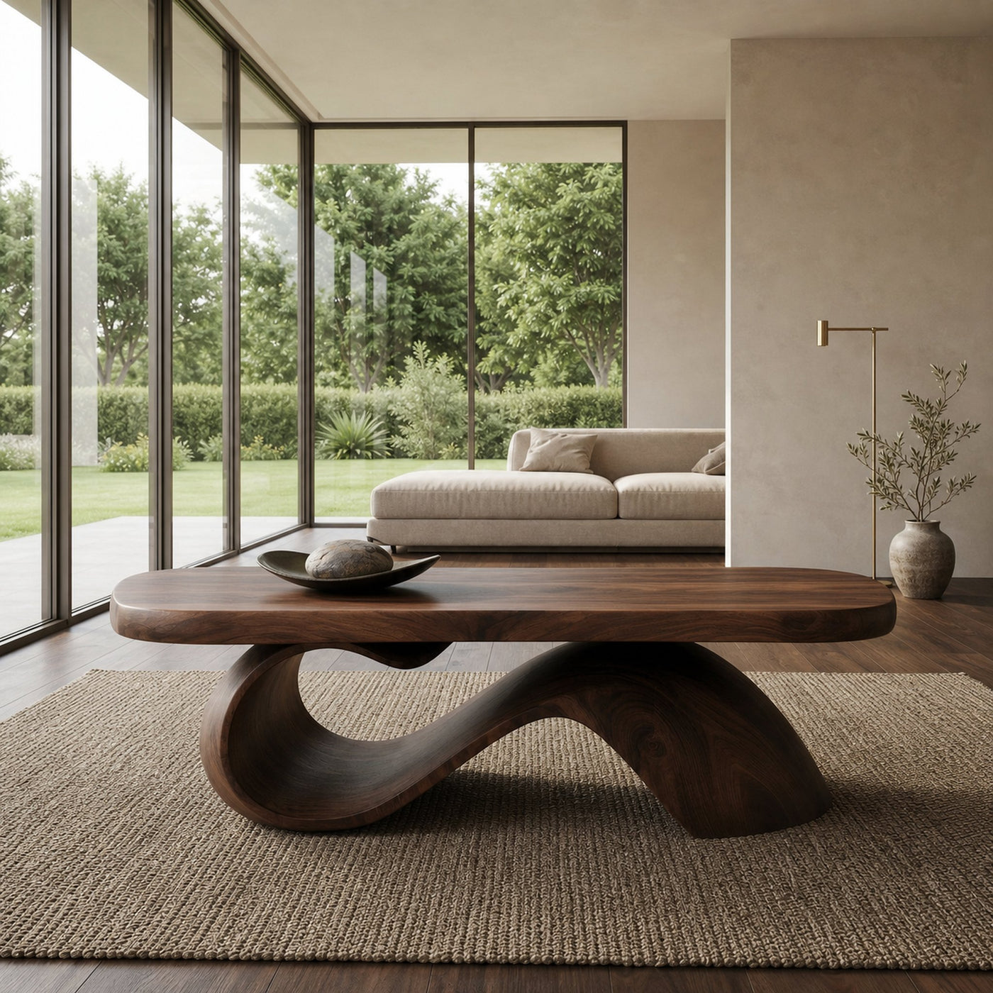 Organic Wooden Coffee Table With Sculptural Base For Living Room - product view 7