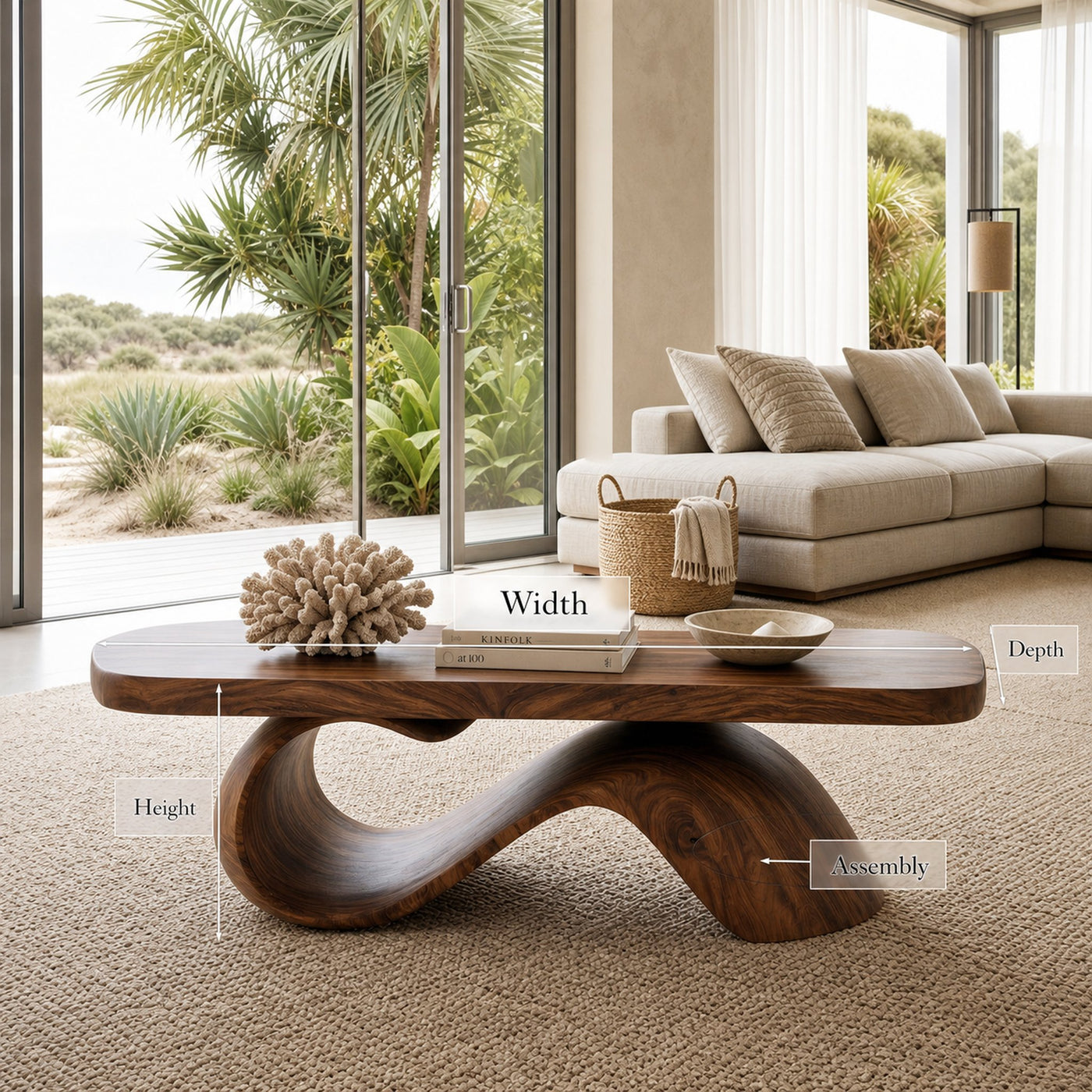 Organic Wooden Coffee Table With Sculptural Base For Living Room - product view 8