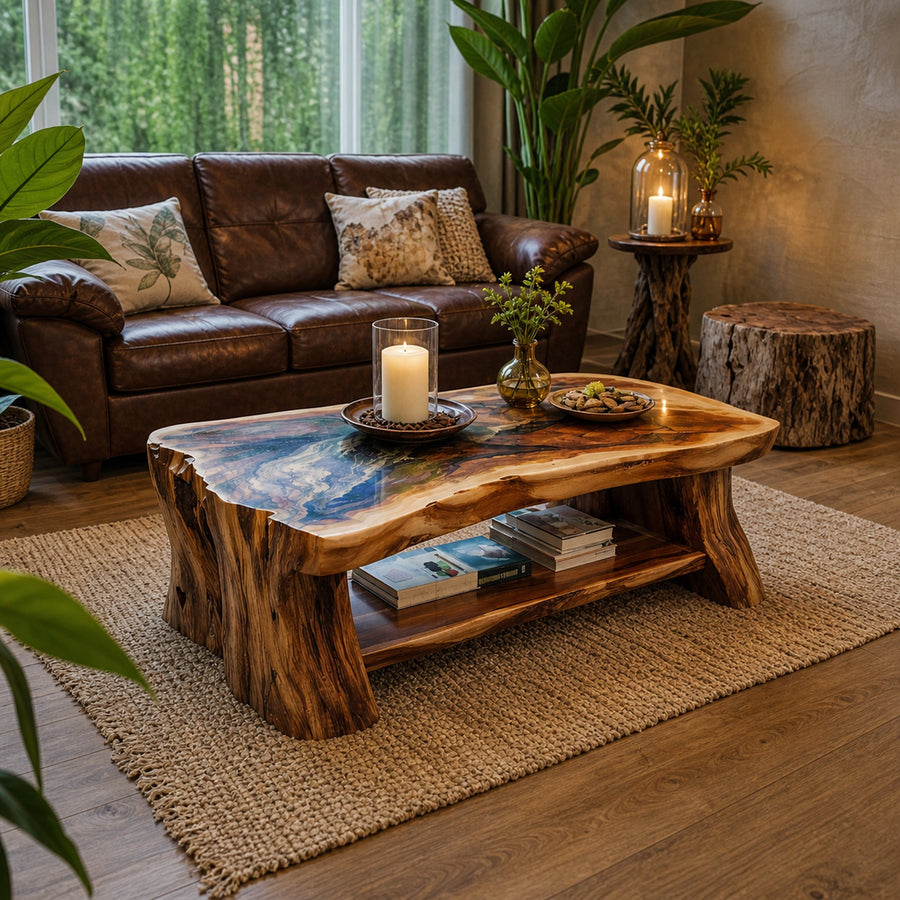 Reclaimed Slab Wood Coffee Table Living Room