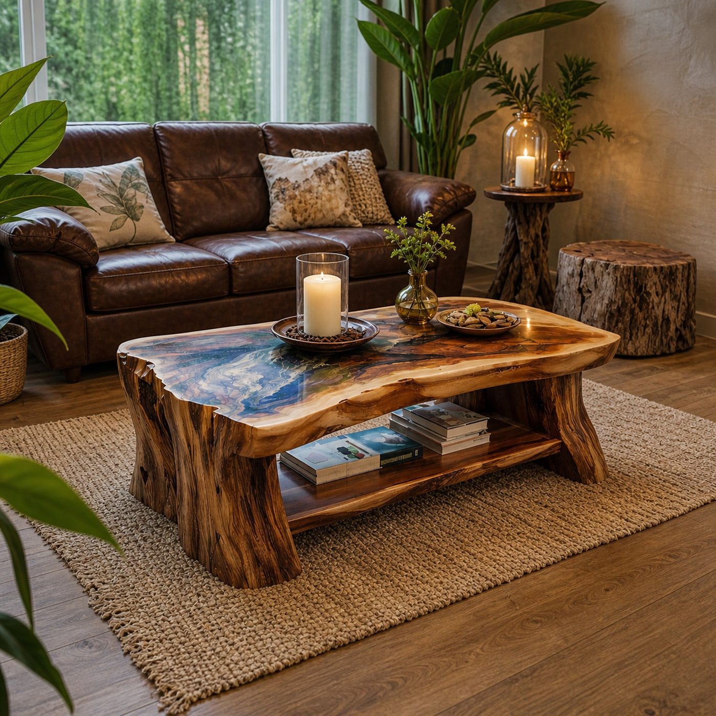 Reclaimed Slab Wood Coffee Table Living Room