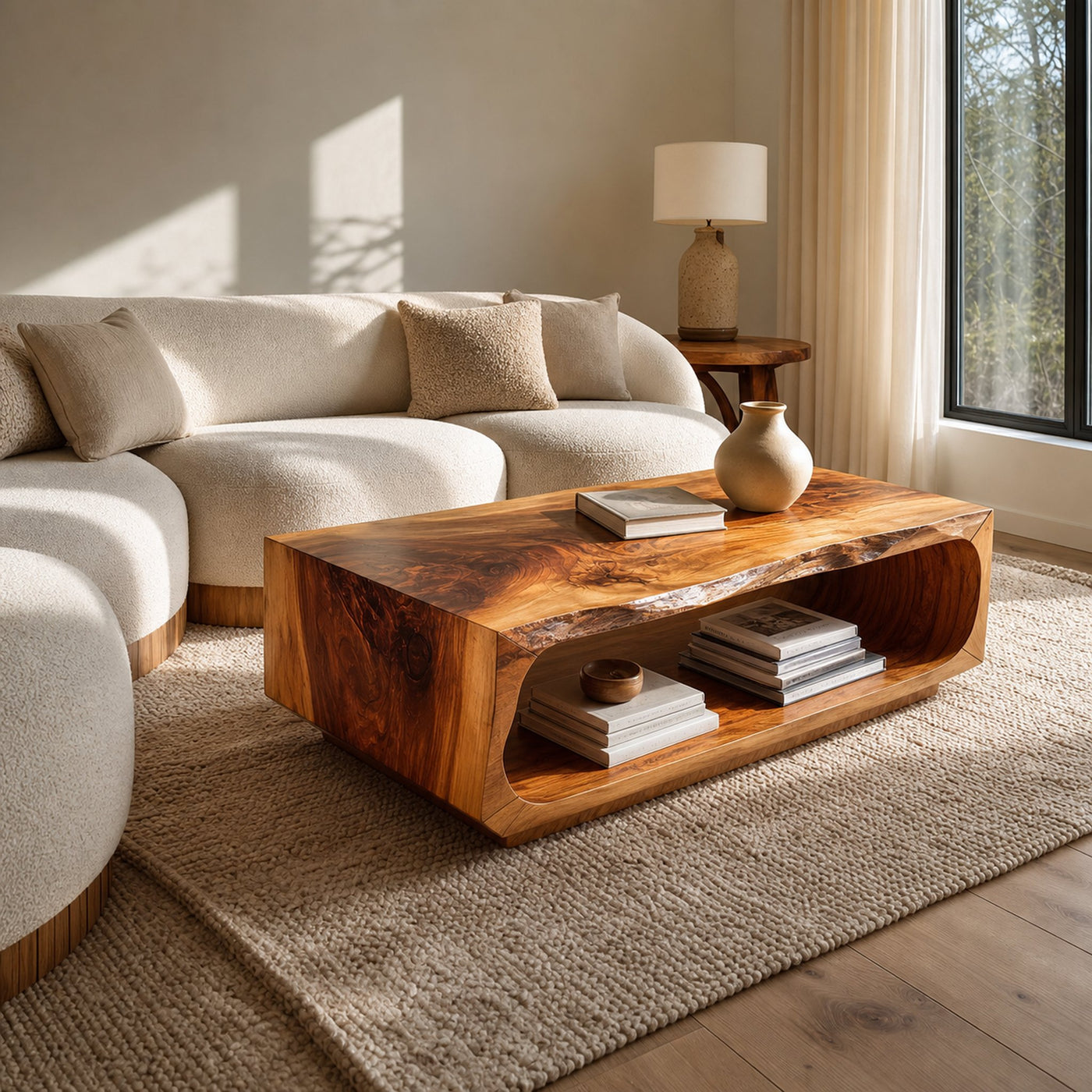 Rectangular Coffee Table Carved Hollow Design For Living