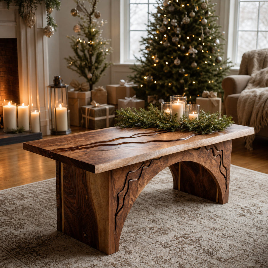 Rectangular Coffee Table With Arched Base For Holiday Decor