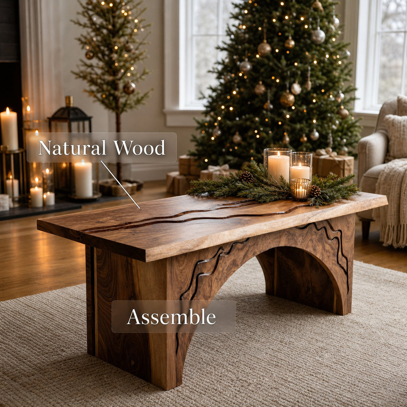 Rectangular Coffee Table With Arched Base For Holiday Decor - product view 6