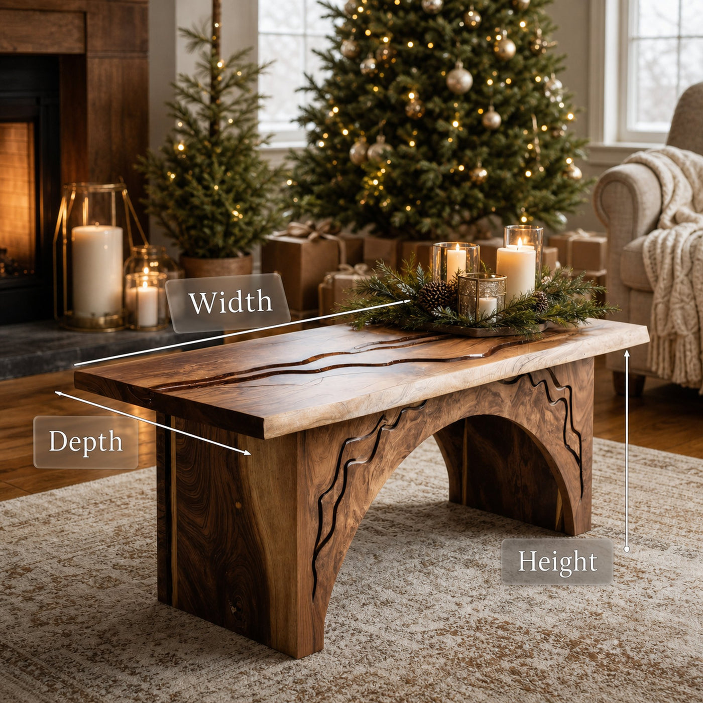 Rectangular Coffee Table With Arched Base For Holiday Decor - product view 7