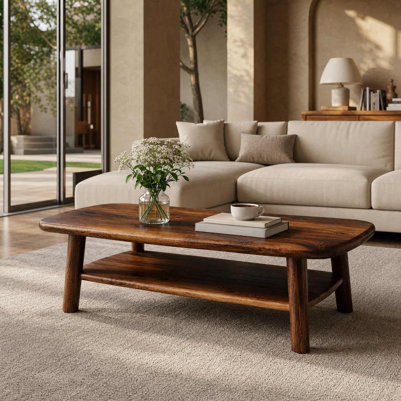 Refined Modern Solid Wood Coffee Table Elegant Living Room Interior
