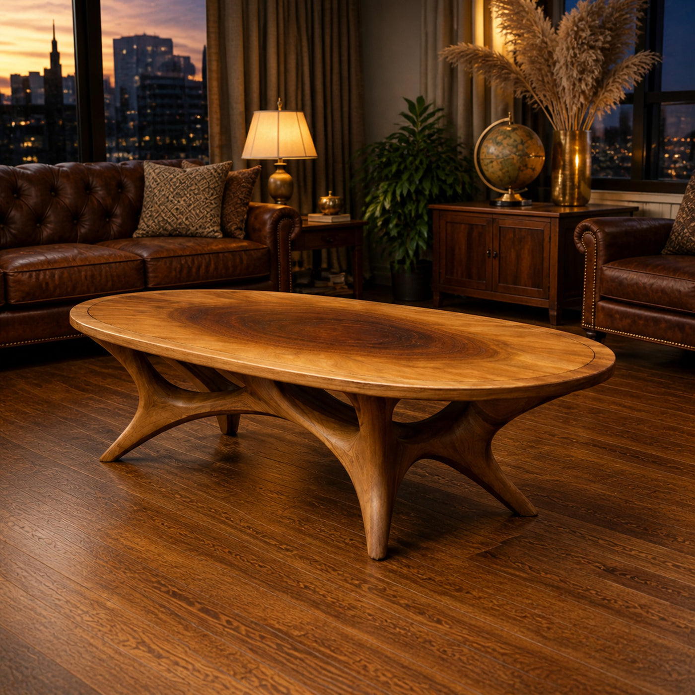 Refined Sculptural Solid Wood Coffee Table Organic Modern Living Room Interior