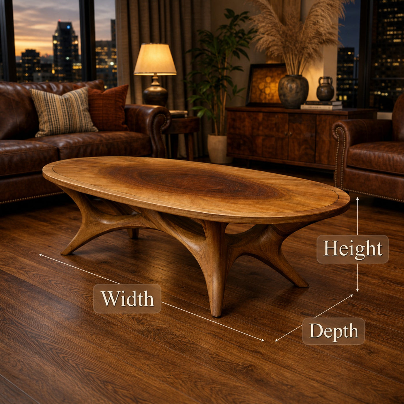 Refined Sculptural Solid Wood Coffee Table Organic Modern Living Room Interior - product view 6