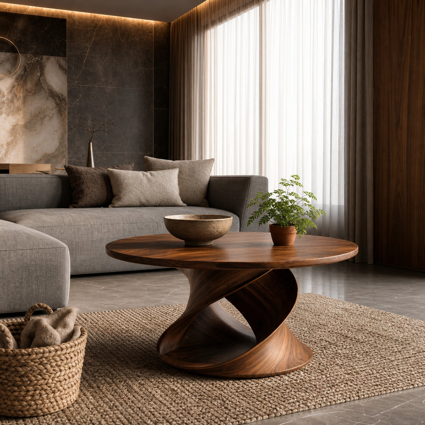 Round Coffee Table With Spiral Base For Contemporary Interior - product view 6