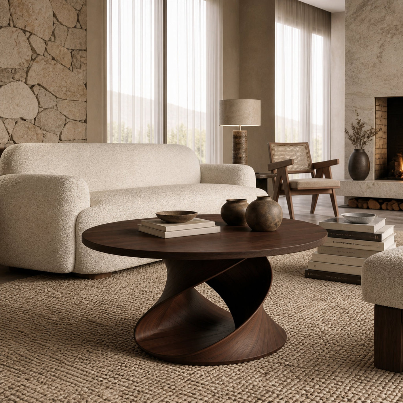 Round Coffee Table With Spiral Base For Contemporary Interior - product view 7
