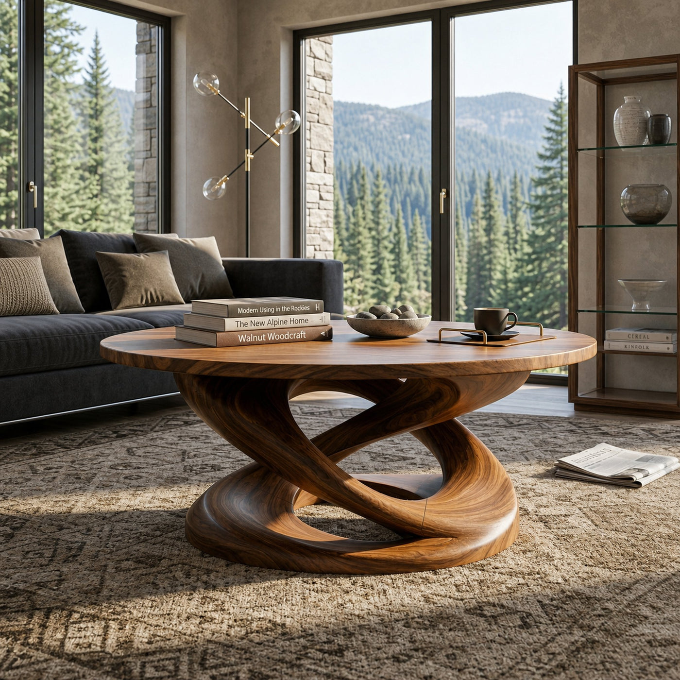 Round Coffee Table With Twisted Pedestal For Luxury Living Room