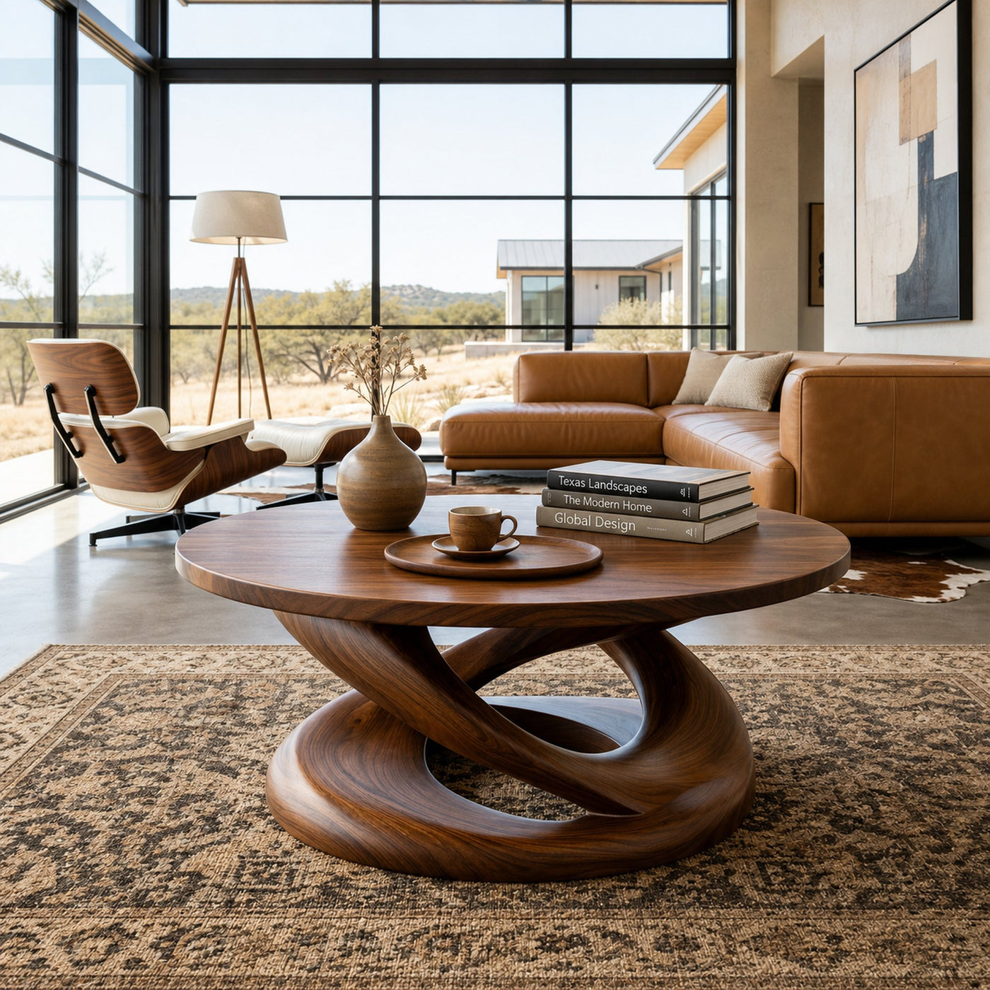 Round Coffee Table With Twisted Pedestal For Luxury Living Room - product view 2