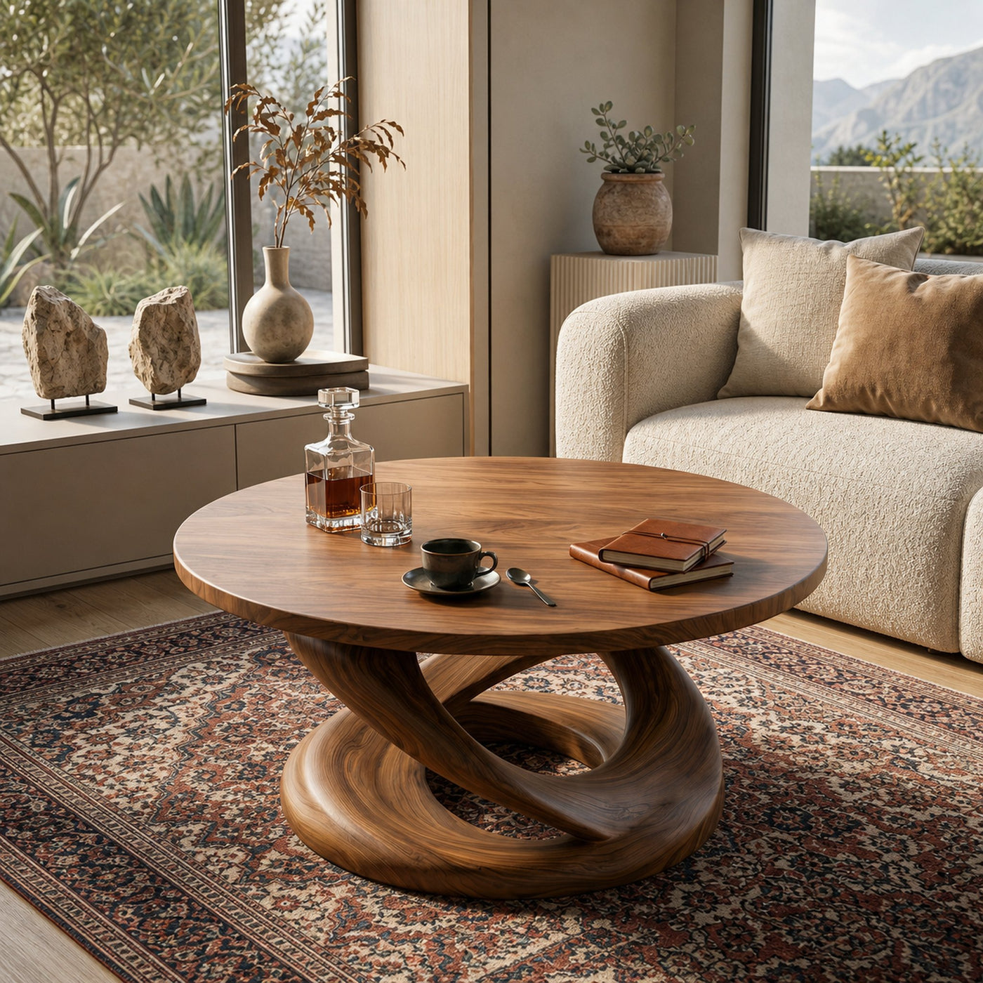 Round Coffee Table With Twisted Pedestal For Luxury Living Room - product view 3