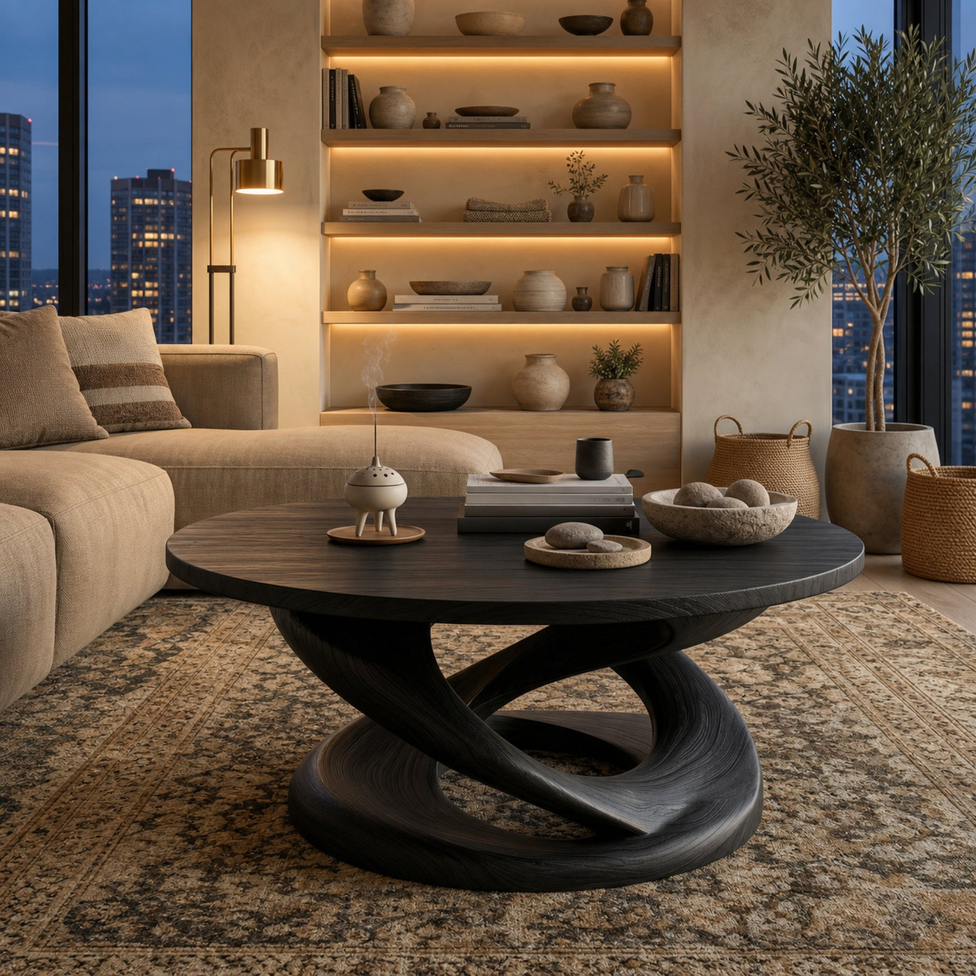 Round Coffee Table With Twisted Pedestal For Luxury Living Room - product view 4