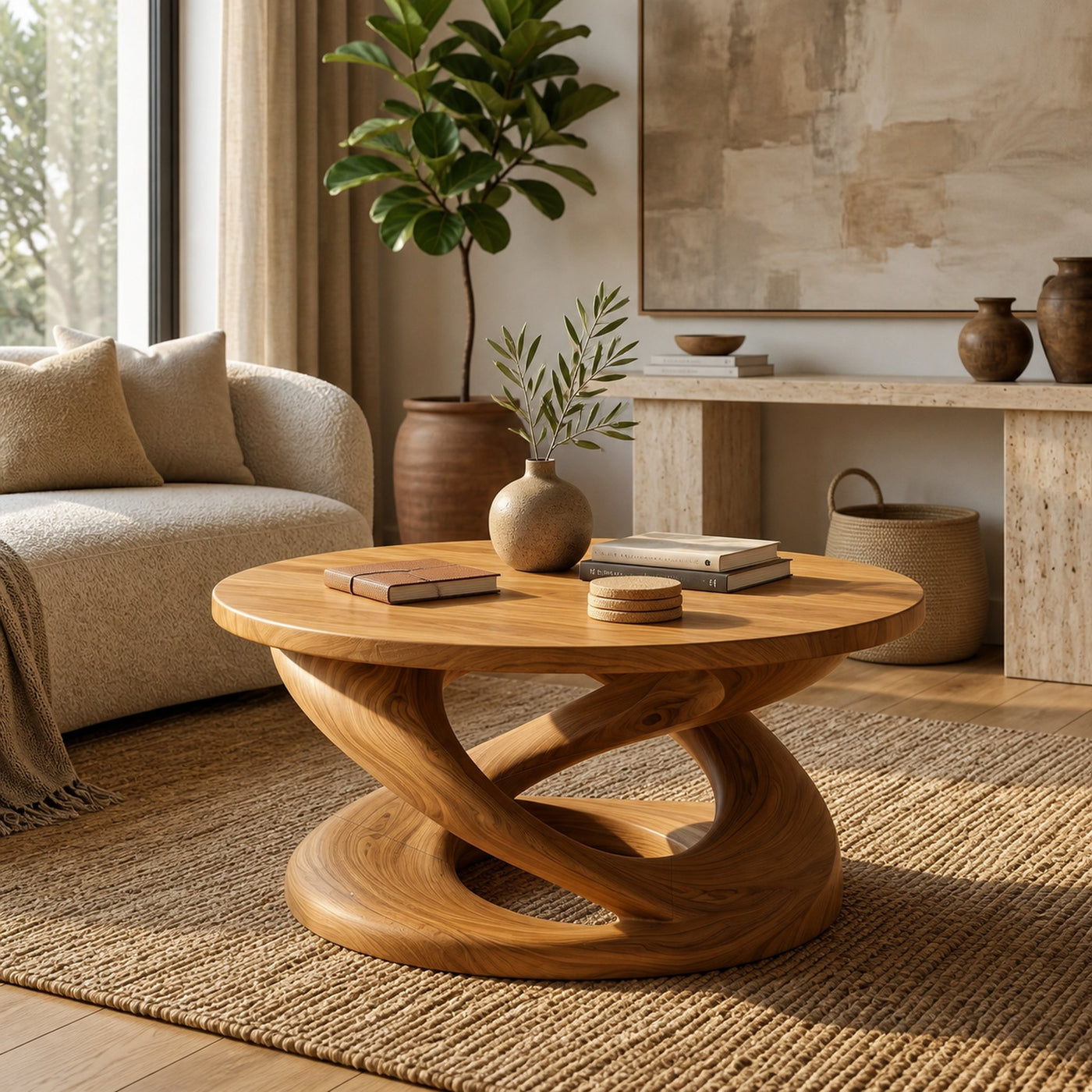 Round Coffee Table With Twisted Pedestal For Luxury Living Room - product view 5