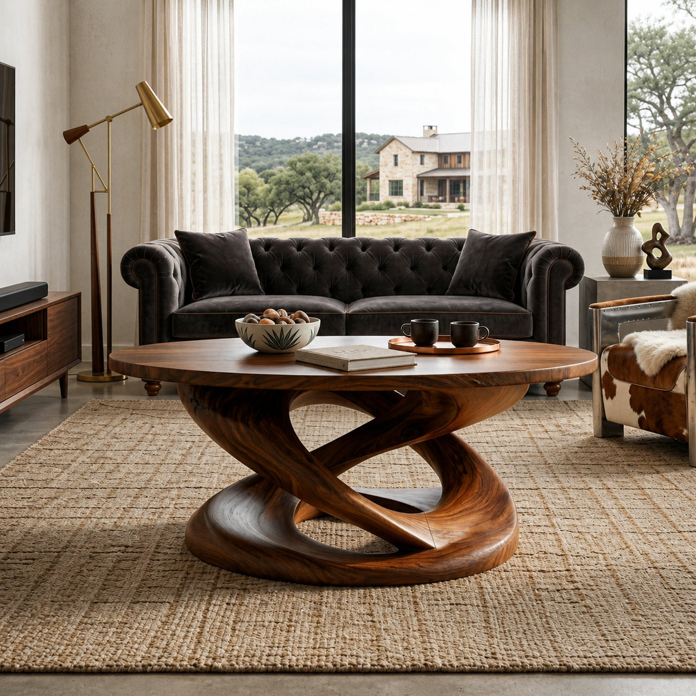 Round Coffee Table With Twisted Pedestal For Luxury Living Room - product view 6