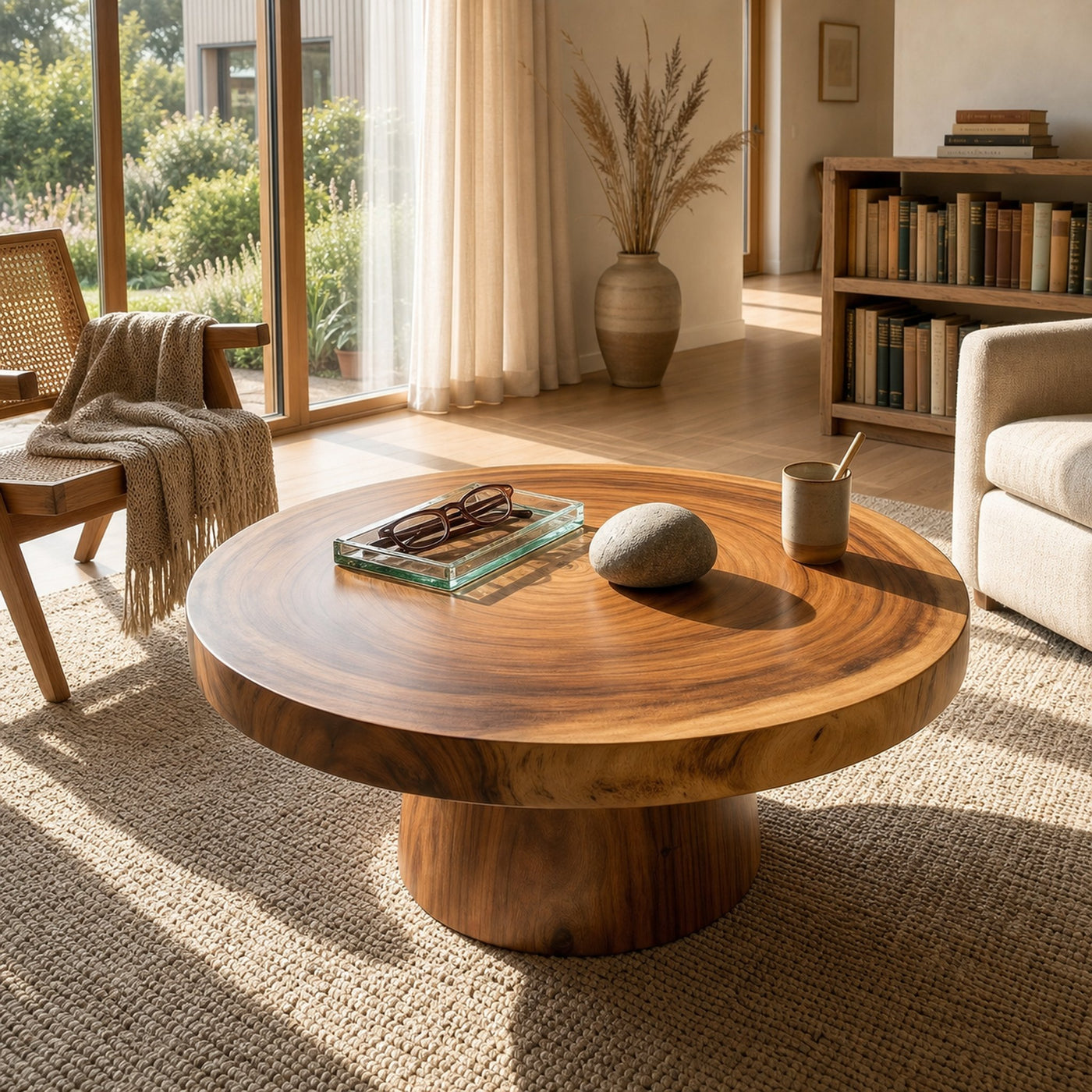 Round Wood Coffee Table For Reading Nook