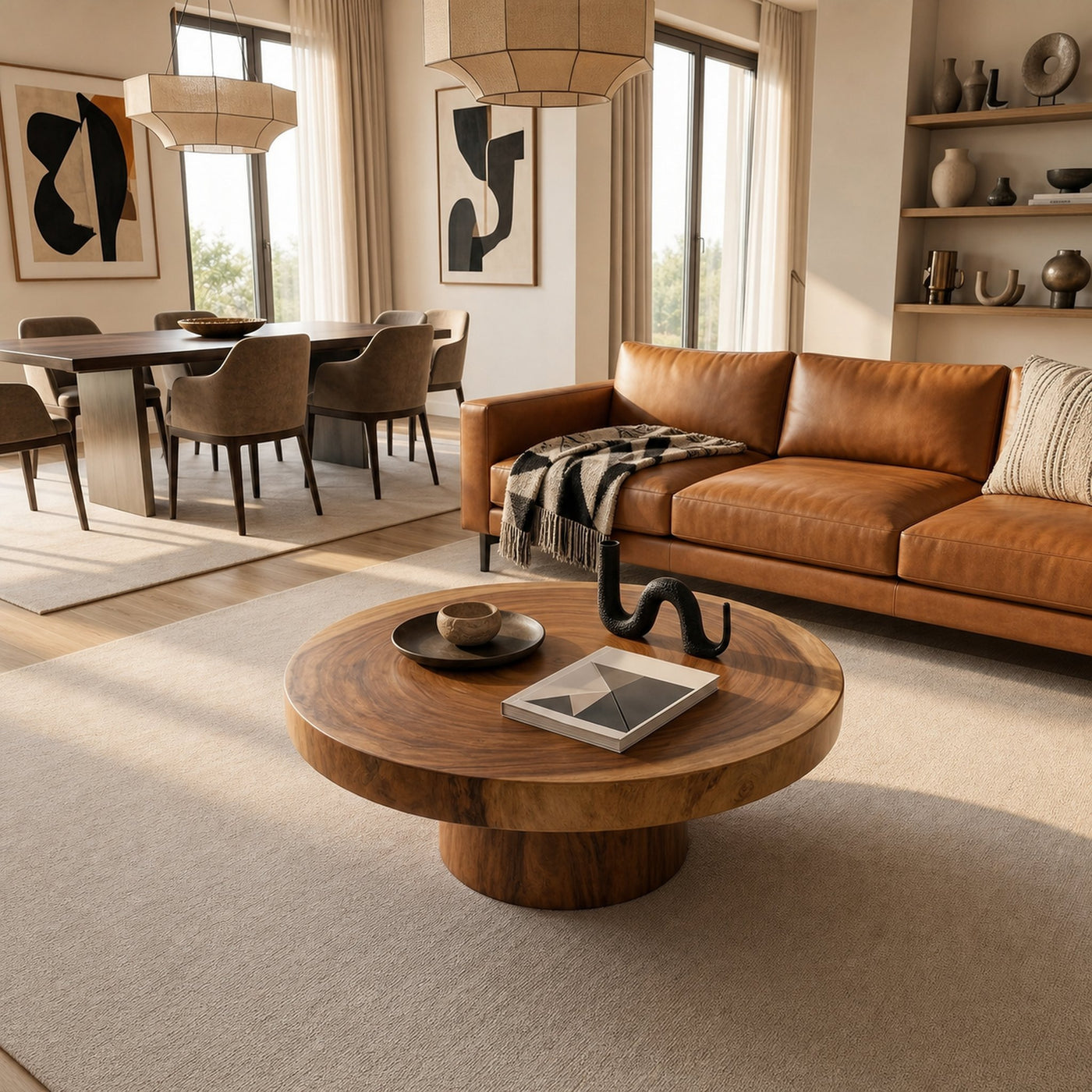 Round Wood Coffee Table For Reading Nook - product view 2
