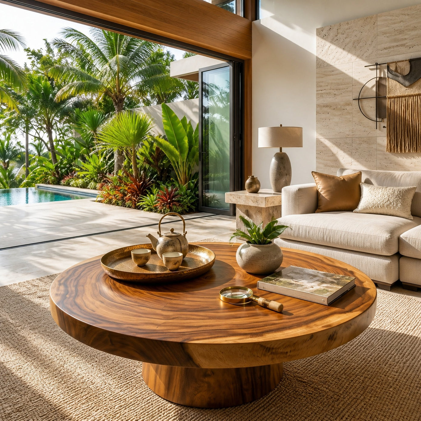 Round Wood Coffee Table For Reading Nook - product view 6