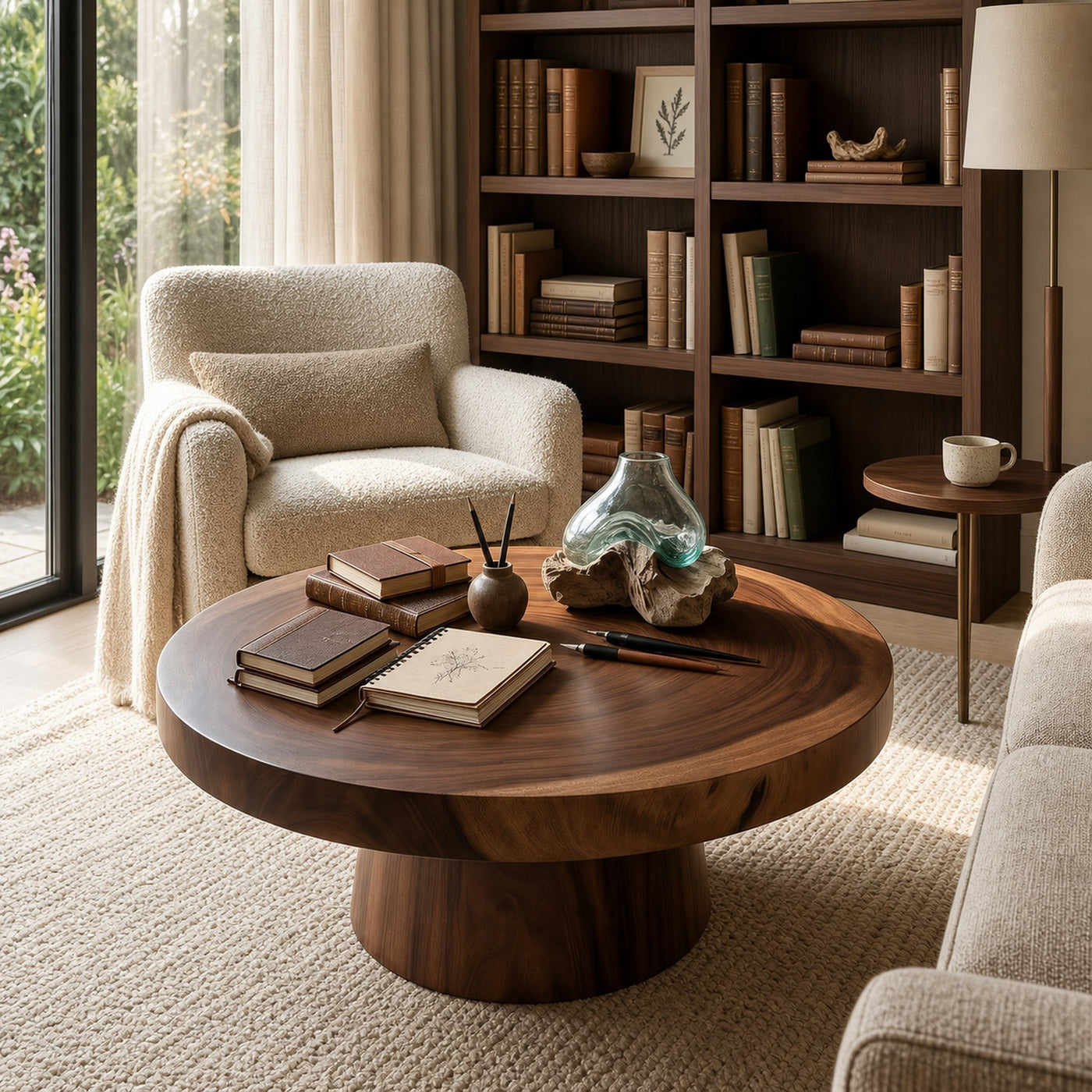 Round Wood Coffee Table For Reading Nook - product view 7