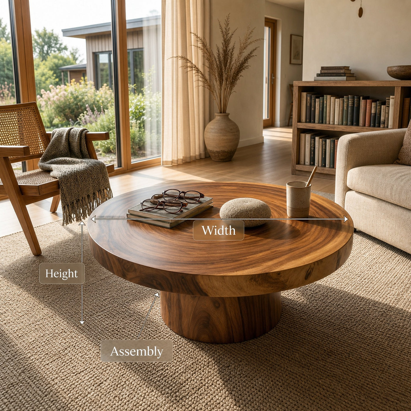 Round Wood Coffee Table For Reading Nook - product view 8