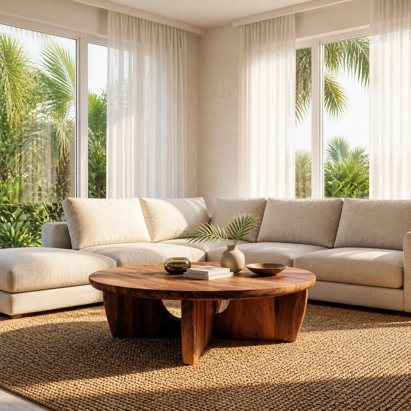 Round Wooden Coffee Table Unique Base Design For Home - product view 6