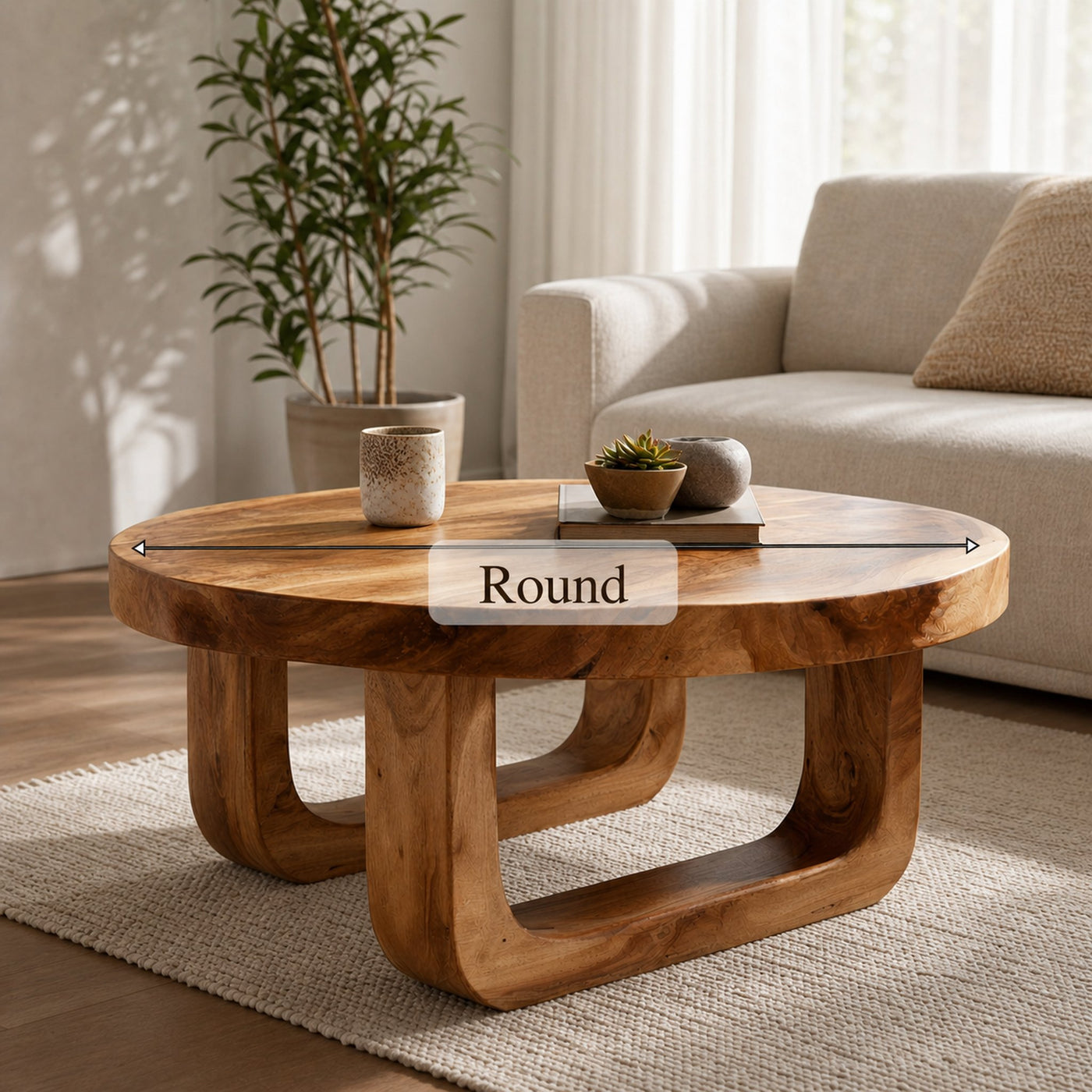 Rounded Base Solid Wood Coffee Table Soft Modern Living Room Interior - product view 6