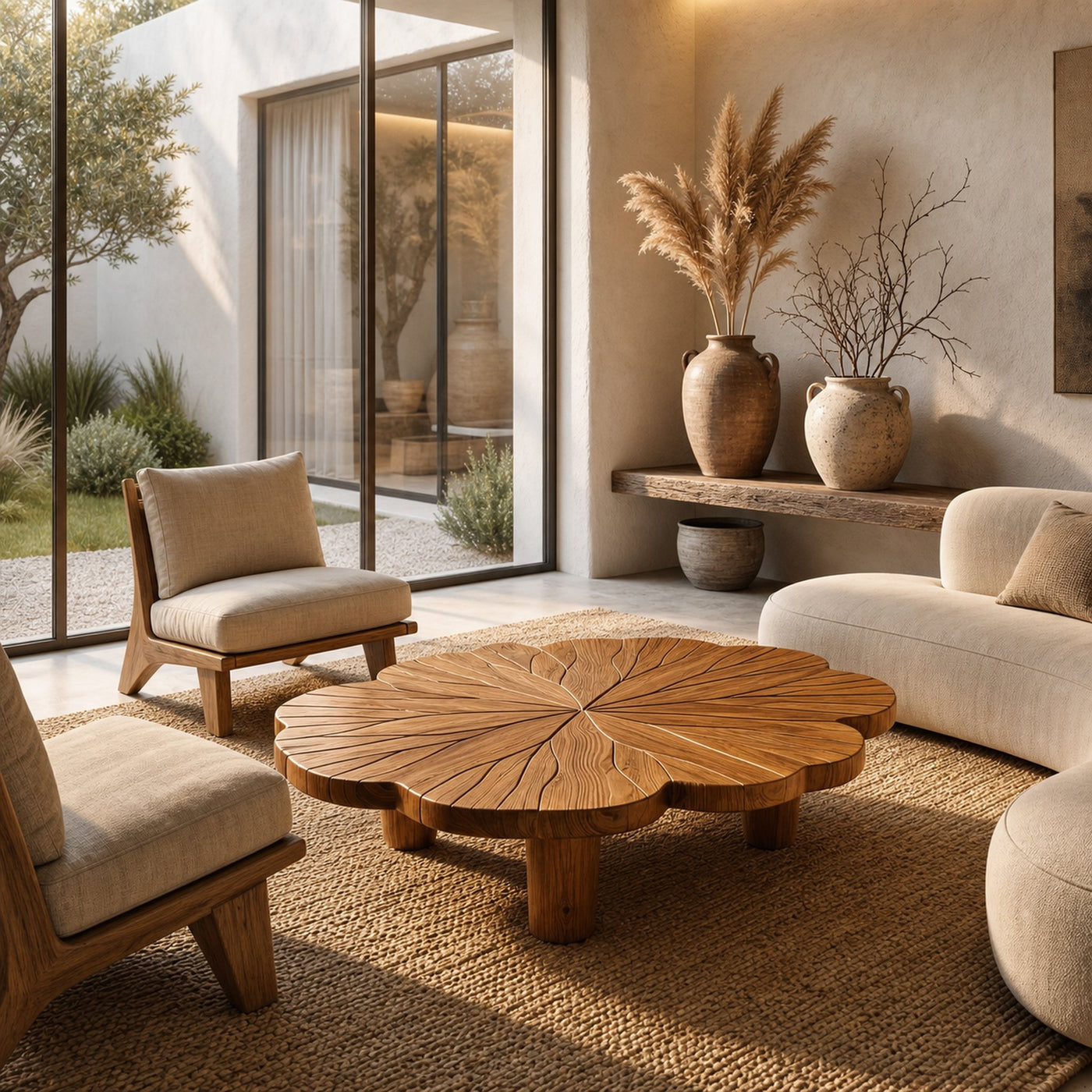 Rustic Clover Coffee Table With Hand Carved Solid Wood Design For Living Room - product view 6