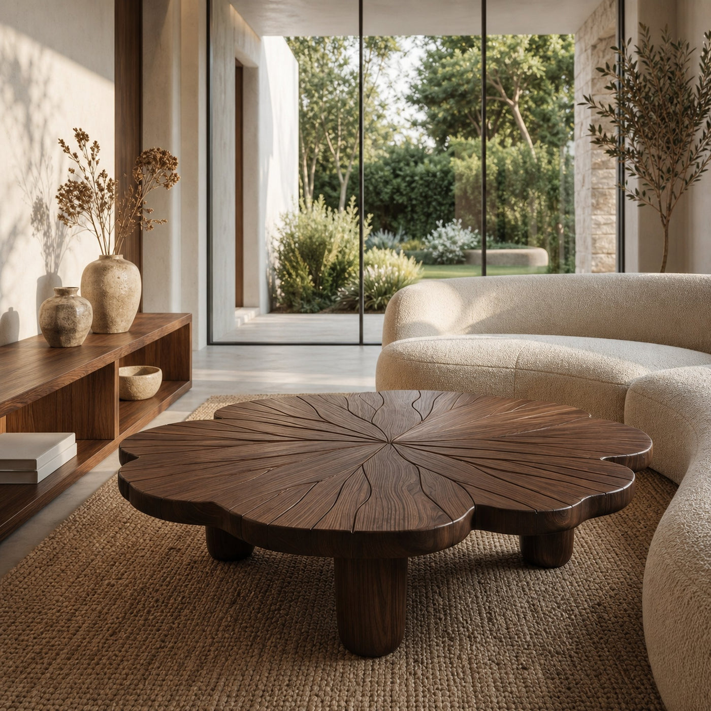 Rustic Clover Coffee Table With Hand Carved Solid Wood Design For Living Room - product view 7